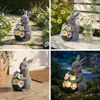 PETAFLOP Solar Garden Statues Outdoor Decor, Rabbit Figurines with Flowers for Patio Balcony Lawn Yard Decorations, Birthday Housewarming Gifts for Women Mom Grandma