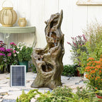 Sunlinua Solar Water Fountain Outdoor 5-Tiers Large Cascading Realistic Tree Trunk Natural Waterfall Outdoor Fountains Resin Imitation Wood with LED Lights for Garden, Patio, Porch
