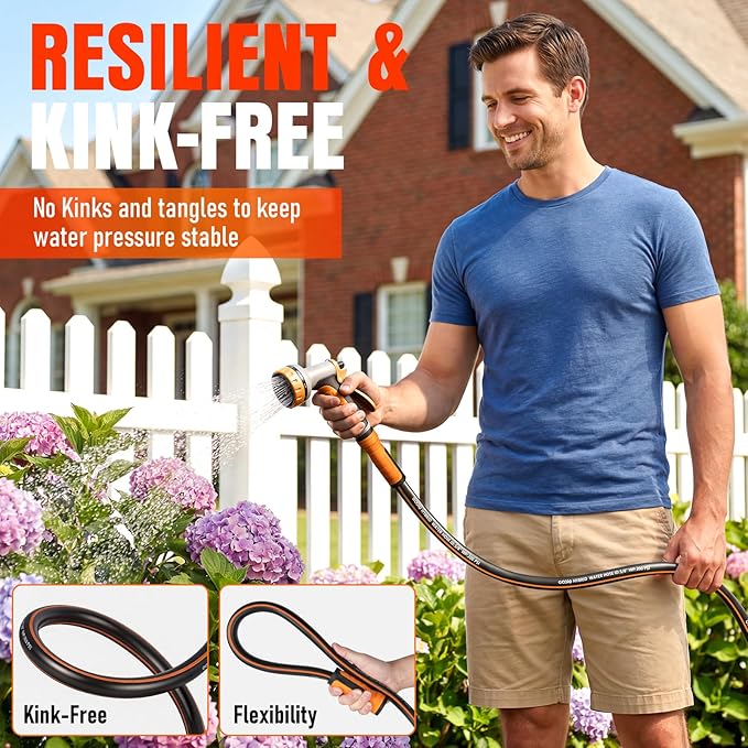 Short Garden Hose 10 ft x 5/8", Heavy Duty Small Flexible Water Hose, Kink Resistant Lightweight Hybrid Hose, Leakproof Yard Hose with Male to Female Fittings