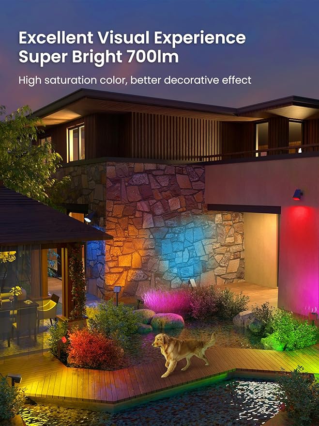 AUDERWIN Color Changing Solar Spot Lights Outdoor, 9 Lighting Modes Colored Solar Lights Outdoor RGB, Color Light Waterproof IP65, Landscape Spotlights for Halloween Christmas Decorations