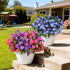Artificial Impatiens Flowers for Outdoors, 6 Bundles Silk Fake Flowers for Spring Summer Decoration, UV Resistant Faux Plants Plastic Bouquet for Home Planter Porch Patio Yard Decor(Purple Rose Red)