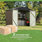 Greesum 8x6FT Outdoor Storage Shed, Utility Tool Shed with Sloping Roof, Metal Storaged Garden Shed with Door & Lock for Patio Storage, Brown