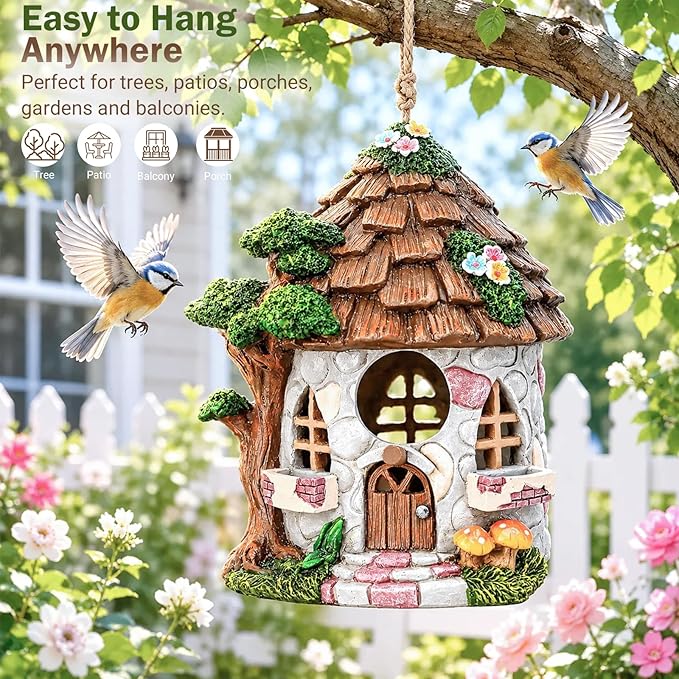Yinns Resin Bird House for Outside, Birdhouses for Outdoors Wild Bird Nesting, Decorative Stone Bird Houses for Yard Garden Decor, Water Proof