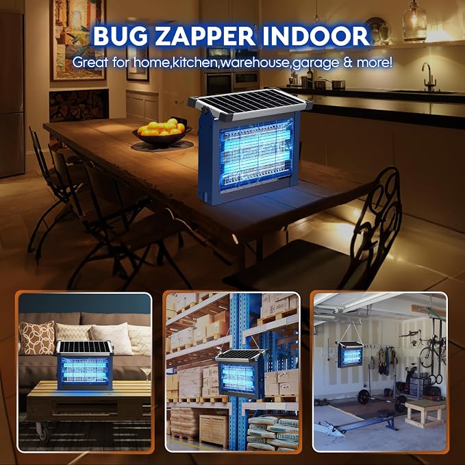 Solar Bug Zapper Outdoor, PhatroyYee Mosquito Zapper 4500V, Waterproof Portable Fly Zapper, Rechargeable Electric Mosquito Killer, Cordless Fly Insect Mosquitos Trap for Patio Yard Camping BBQ(Blue)