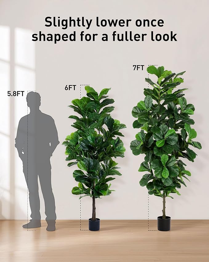 Fiddle Leaf Fig Tree 7ft Tall Artificial Tree in Plastic Pot Fake Ficus Lyrata Plants with 184 Decorative Fiddle Leaves Faux Fig Trees for Home Office Living Room Decor Indoor Outdoor