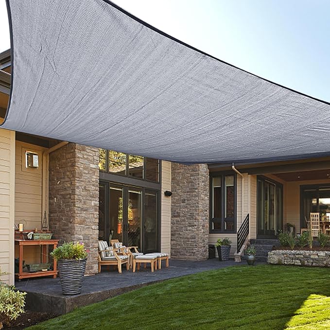LOVE STORY Custom Size 8'x18' Silver Grey Sun Shade Sail Rectangle UV Block Canopy Patio Sail Sunshades Fabric for Outdoor Garden Carport (We Make Custom Size)