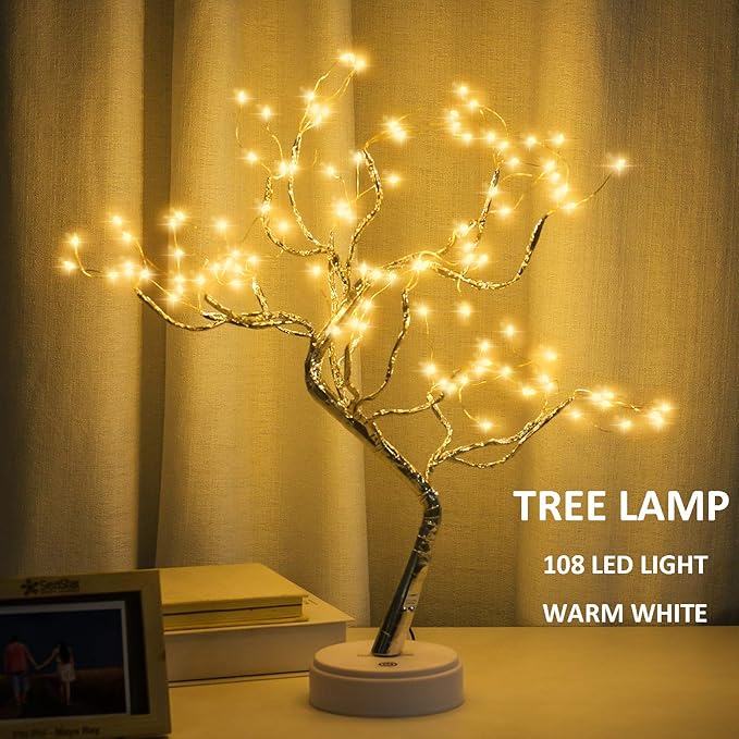 PXBNIUYA 2 Pack Room Decor, 20" 108 LED Tabletop Bonsai Tree Light, DIY Artificial Tree Lamp, Battery/USB Operated, Aesthetic Lamps for Living Bedroom Christmas Home Gifts Decor (Warm White)
