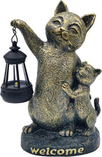 Cat Garden Statue Outdoor Decor - Solar Cat Garden Statue,Cats Figurine Ornaments,Waterproof Outdoor Sculptures for Yard Lawn Backyard Patio Balcony Home Decorations,Unique Cats Gifts for Women