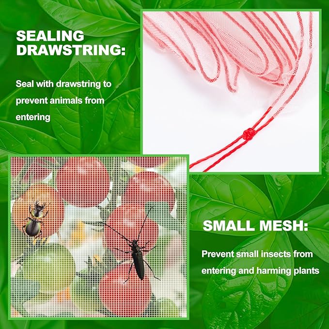 4 Pcs Plant Barrier Net Mesh, Plant Barrier Net Mesh, Bird Netting, Barrier Bags for Vegetables Fruits, Tomato Plant Netting for Protect Plants from Birds(6.56 x 6.56 FT)