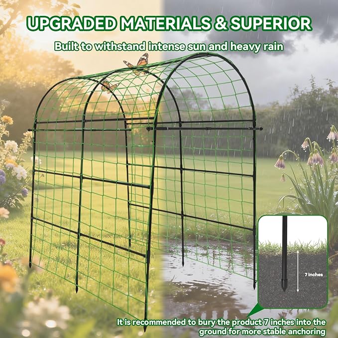 Garden Arch Trellis for Climbing Plants Outdoor - 83" H*71" W*43" L Large Rustproof Garden Trellis, Heavy Duty Grape Trellis, Tunnel Trellis for Melons, Pumpkins, Cucumbers, Peas(Black)