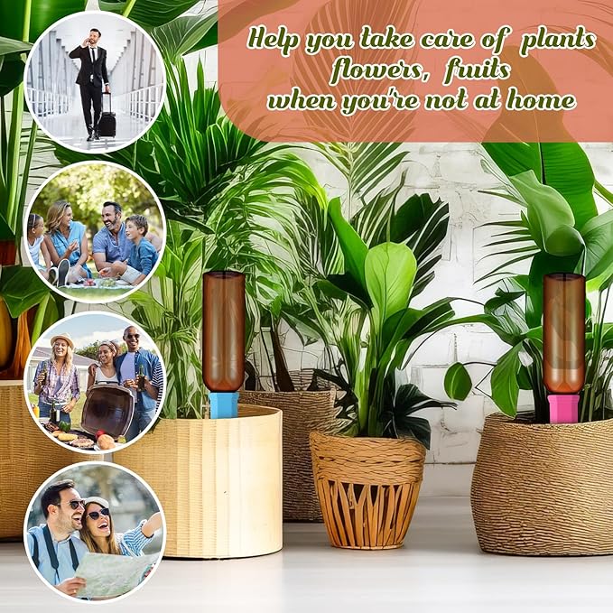 SiliFine 6 Sets Plant Watering Devices Include Terracotta Self Watering Spikes and 26 oz Plastic Bottles, Slow Release Vacation Insert Automatic Plant Waterer Device (Brown and Mixed Color)