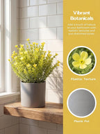 2 Pack Small Desk Plants, Artificial Bathroom Plants Decor with Thyme Flower in Vintage Melamine Pots, Faux Plants Indoor for Shelf Decor in Home Office, and Spring Decor (Yellow)