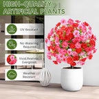 Waipfaru Set of 4 Artificial Boxwood Topiary with Colorful Flowers, 23" UV Resistant Fake Bushes Faux Outdoor Plants, Artificial Shrubs with Ground Spike for Outdoor Garden Front Porch(Red, Pink)