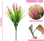 Sggvecsy 12 Bundles Artificial Plants Outdoor Faux Lavender Flowers Fake Monkey Grass UV Resistant Plastic Greenery Plants for Garden Home Porch Window Patio Hanging Planter Indoor Decor(Pink)