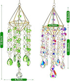 2 Sets Crystal Suncatcher Wind Chimes for Window Hanging, Rainbow Prism Crystal Sun Catchers Indoor Hanging Decor for Home, Garden, Plant & Wedding (AB Green)