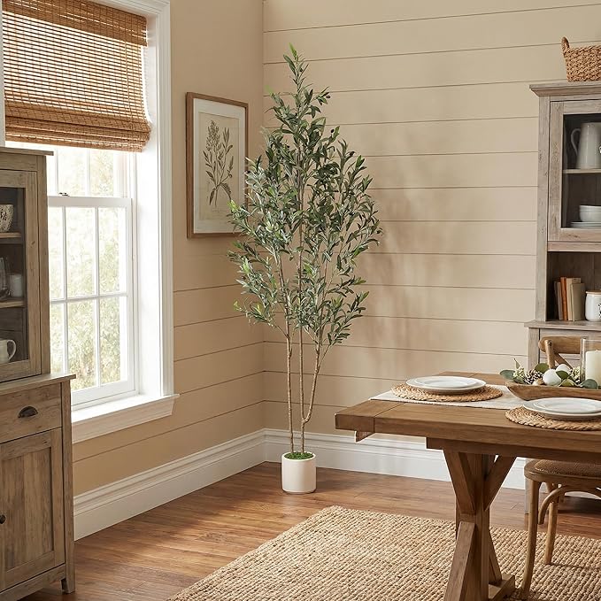 Alupssuc 6ft Olive Trees Artificial Indoor & Outdoor, Faux Olive Tree with Lively Artificial Trunk and Lifelike Fruits, Fake Potted Tree for Modern Home Office Living Room Decor