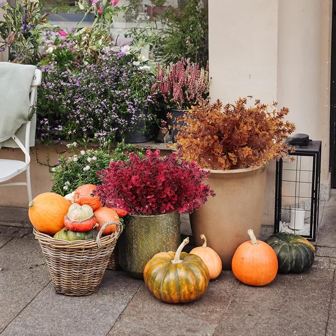 12Pcs Artificial Fake Flowers, Artificial Outdoor Mums,Artificial Fall Flowers, Fake Outdoor UV Resistant Autumn Plants for Home Kitchen Christmas Festival Thanksgiving Autumns Decoration (Brown)