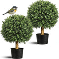Artificial Boxwood Topiary Tree, 24" Faux Outdoor Plant in Pot, UV Resistant Fake Greenery for Front Porch, Patio, Entryway & Garden Decor