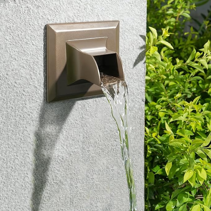 Square 316 Stainless Steel Water Fountain Spout, Outdoor Spillway Scupper with Integrated Spray Baffle, Unique Emitter Water Feature Decor for Patios, Pools, Courtyards, Water Walls(Brown)