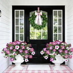 Artificial Flowers Plants for Outdoors, 6PCS UV Resistant Faux Flowers Outdoor Plants, Fake Petunias Silk Flowers for Garden Balcony Yard Porch Decor (White Red Lotus)
