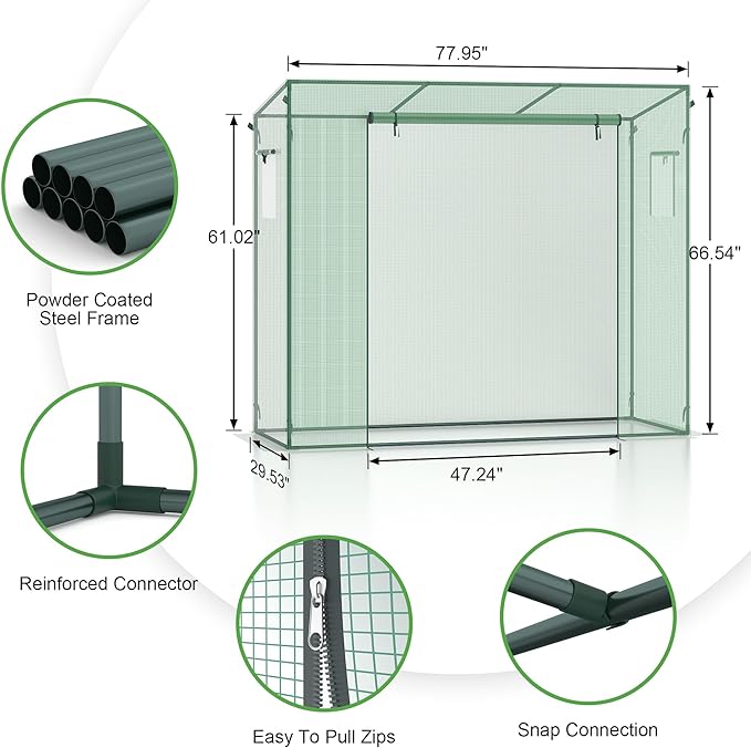Small Greenhouse for Outdoors, Green House for Winter with Roller Shutter Zipper Door and Window, Thickened PE Cover, Portable Greenhouse for Indoor and Outdoor Plant Growth
