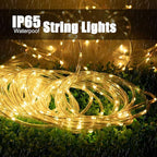 Solar Rope String Lights Outdoor 72Ft 200 Led Waterproof Solar Powered Fairy Lights with 8 Lighting Modes, Copper Wire PVC Tube Lights for Garden Wedding Christmas Party DIY Decor(Warm White, 1 Pack)