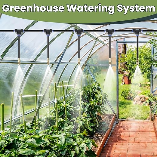 Automatic Drip Irrigation Kits - Garden Watering System with 360° Bendable Spray Adjustable Copper Atomizing Nozzles for Yard, Lawn, Raised Bed, Greenhouse, Potted Plants (15 Nozzles, 50FT Hose)