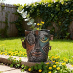 Abstract Face Planter Pot, Hand-Painted Resin Flower Pot with Top Opening for Planting, Decorative Planter for Indoor Plants, Art Accent Flowerpot Decor