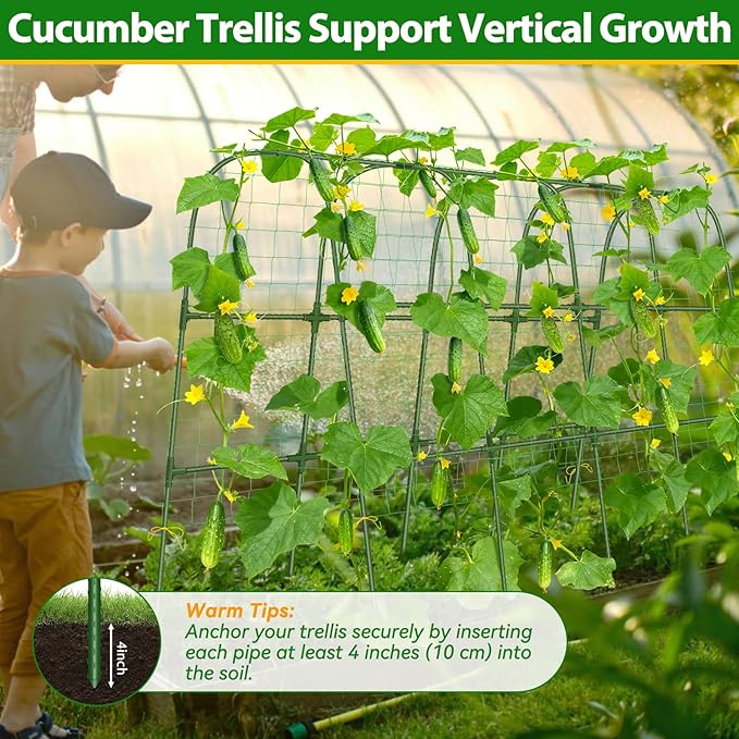 Cucumber Trellis for Raised Bed, 66''x48'' U-Shape Garden Trellis for Climbing Plants Outdoor, Metal Arch Plant Support, Vegetables Trellis for Squash Grape Pea Bean Vines Flower