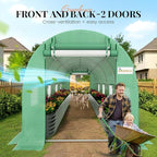 KING BIRD Premium 15x6.6x6.6FT Greenhouse for Outdoors, Large Walk-in Upgraded Galvanized Metal Frame, Mesh Door Screen Window Improved Zipper Tunnel Hoop for Garden Plant Winter, Green