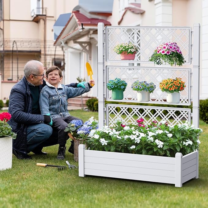 Durable Resin Raised Garden Bed with Drainage Holes & Reinforced Corners - Lightweight Flower Boxes Outdoor for Vegetables, Herbs, and Patio Garden Enclosure System (Ashen, 43.43*18.27*59.29)