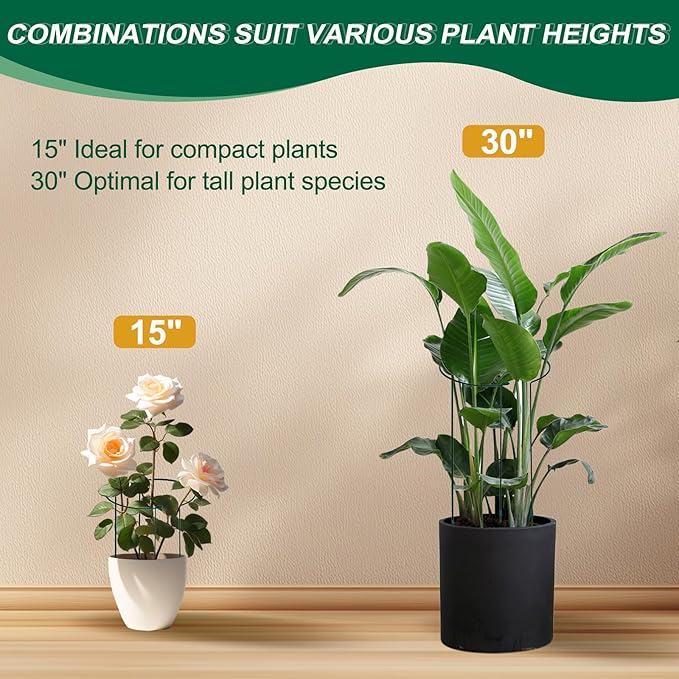 Tall Heavy-Duty 30in Plant Support Stakes - 8 Pack Adjustable Peony Cages & Supports for Outdoor Plants, Half-Round Garden Stakes for Hydrangea, Roses with Extension Stakes