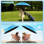 48.6" Double Canopy Beach Umbrella with Clamp, UPF50+ Beach Chair Umbrella with clip, 360°Adjustable Portable Outdoor Wheelchair, Patio, Golf Carts,Camping(Sky/Blue)