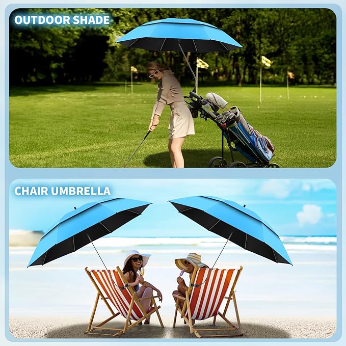 48.6" Double Canopy Beach Umbrella with Clamp, UPF50+ Beach Chair Umbrella with clip, 360°Adjustable Portable Outdoor Wheelchair, Patio, Golf Carts,Camping(Sky/Blue)