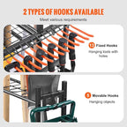VEVOR Garden Tool Organizer, 16 Slots with Hooks, Yard Tool Tower Rack with Wheels for Garage Organization and Storage, Hold Long-Handled Tool/Rake/Broom, Metal Tool Stand Holder for Shed, Outdoor