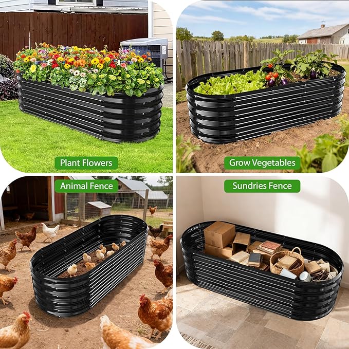 YSEJOMP 17" Tall Outdoor Garden Raised Garden Bed Kits, 5ft X 2ft Oval,0.8MM Thick Metal Raised Planter Bed/Ground Planter Box for Variety of Flowers,Herbs,Vegetables (Black, 60X24X16.5 Inches)