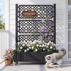 YITAHOME 42.5x14.2x61 in Planter Box with Trellis/Outdoor Privacy Screen, All-Weather Raised Garden Bed with Wheels & Drain Plug for Climbing Plants Flowers Herbs, Black