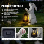 Solar Rabbit Garden Statue with Glowing Lantern - Weatherproof Resin Outdoor Decor for Yard, Patio, Lawn & Balcony, Unique Housewarming, Easter & Birthday Gift for Women, Mom, Grandma