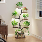 Plant Stand Indoor with Grow Light - 8 Tiered Plant Shelf Indoor, Corner Plant Stand, 49" Tall Plant Shelf with Lights for Indoor Growing, Lighted Flower Holder for Living Room, Balcony, Black