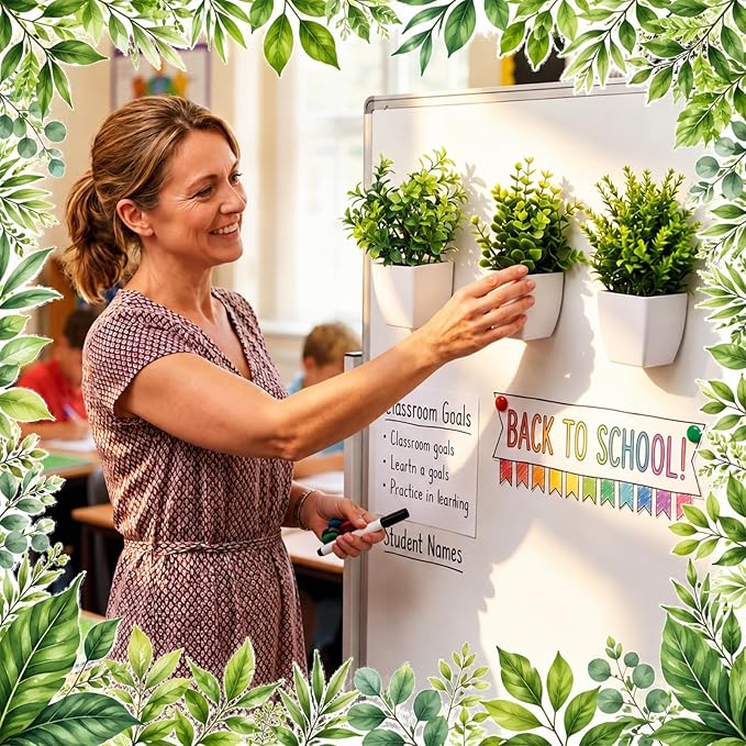 3 Pcs Magnetic Plants Classroom Decor Artificial Potted Potted Greenery Mini Fake Plants with Magnets Back to School Teacher Appreciation Gift for Whiteboard Blackboard Home Office(Greenery)