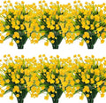 TURNMEON 12 Bundles Artificial Flowers for Outdoors Summer Decor, Realistic UV Resistant Fake Plants Faux Plastic Flowers for Outside Planter Home Gardens Porch Yards Spring Cemetery Decor(Yellow)