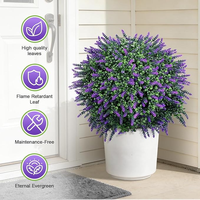 TNELTUEB Artificial Lavender Boxwood Topiary Ball 27" Tree, Set of 2 UV Resistant Faux Silk Shrubs with Ground Spikes, Large Fake Boxwood Plants for Outdoor, Garden, Porch, Patio Decor and Reception