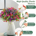 Alupssuc 24 Bundles Artificial Flowers for Outdoors Planters Spring Decoration, UV Resistant Faux Eucalyptus Violet and Lavender Silk Fake Plants for Outside Indoor Yard Home Patio Decor, Mix 3 Colors