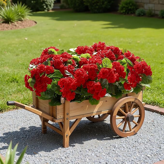 Alupssuc 8Pcs Artificial Geranium Flowers for Outdoors Decoration Silk Floral, UV Resistant Fake Plants, Faux Flower for Porch Garden Table Centerpieces Home Indoor Outside Spring Decor(8, Red)