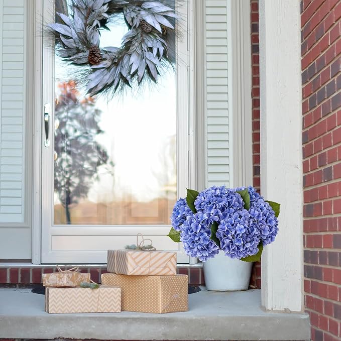 4 Pcs 20 '' Real Touch Hydrangeas Royal Blue Artificial Hydrangeas Flowers Faux Latex Hydrangea for Kitchen Living Room Porch Home Decor Baby Shower Party Wedding Xmas Table Centerpiece