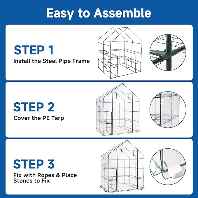 SUNGIFT Greenhouses for Outdoors, Upgraded PVC Cover Walk-in Greenhouse Kit 57x61x80 Inch, Zippered Windows Mesh Door, Plant Garden Hot House for Outside, Clear