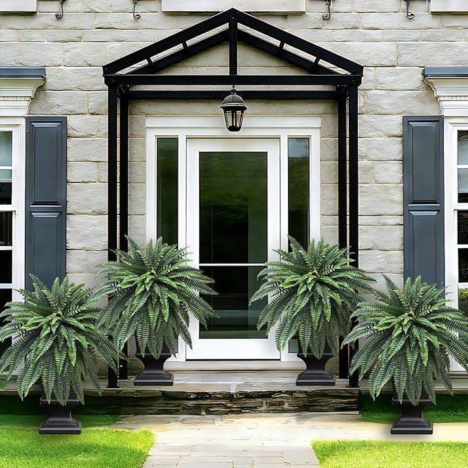 Senjie Artificial Boston Fern 2 Set 48Inch Large Fake Ferns for Outdoors Faux Plant with 55 Fronds for Home Living Room Office Decor