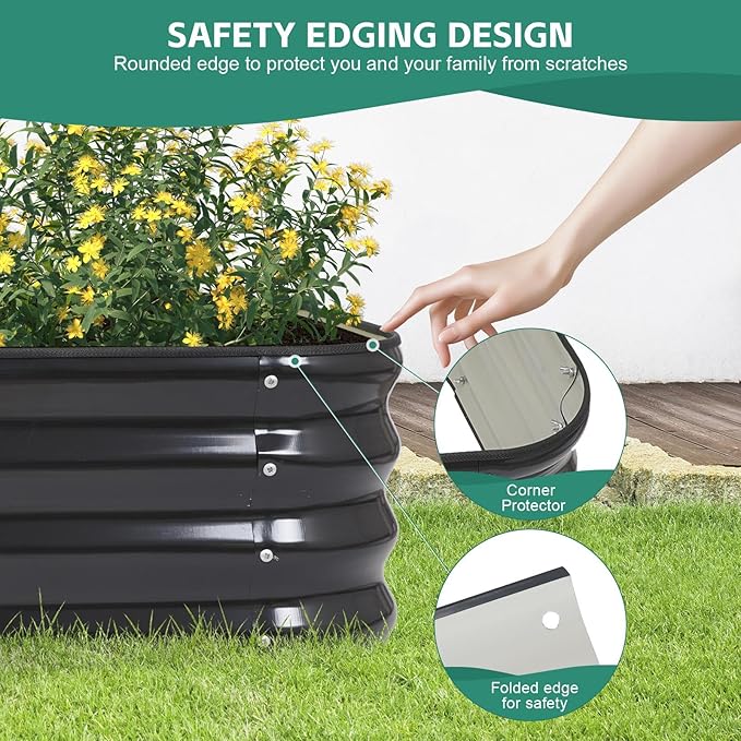 4 in 1 Galvanized Raised Garden Bed - 6x2x1ft (2Packs) Modular Planter Box Outdoor | Metal Raised Bed Kit with Bracing Rods for Gardening Vegetables Flowers Fruits Herbs (Dark Grey)