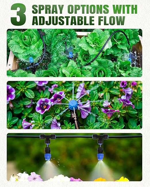 Breeze Touch 230FT Drip Irrigation System, Manual Garden Watering Kit with 6-Way Connectors, 1/2" & 1/4" Distribution Tubing for Greenhouse, Yard & Potted Plants, Precision Irrigation for Large Garden