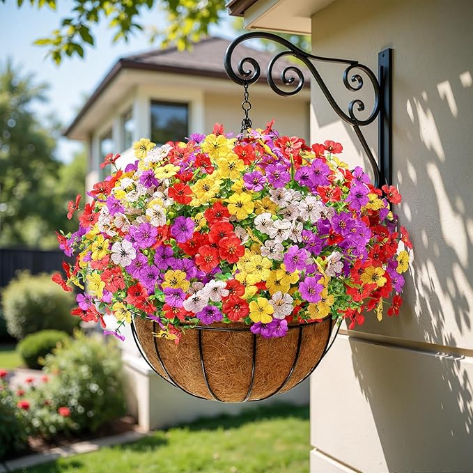 Alupssuc 48 Bundles Artificial Flowers for Outdoors Decoration, UV Resistant Silk Faux Floral Spring Fake Plastic Plants Greenery for Outside Indoor Home Porch Window Planter Decor, Mix 4 Colors